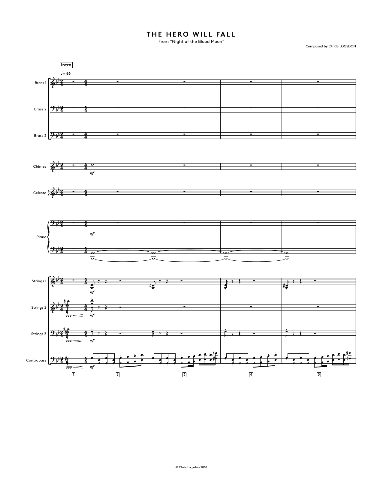 Download Chris Logsdon The Hero Will Fall (from Night of the Blood Moon) - Full Score Sheet Music and learn how to play Performance Ensemble PDF digital score in minutes