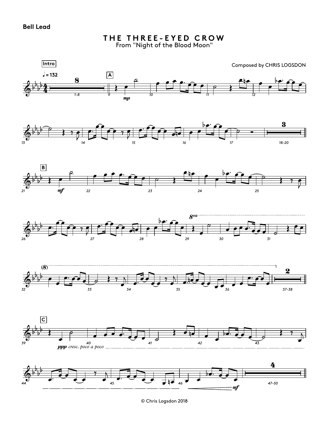 Download Chris Logsdon The Three-Eyed Crow (from Night of the Blood Moon) - Bell Lead Sheet Music and learn how to play Performance Ensemble PDF digital score in minutes