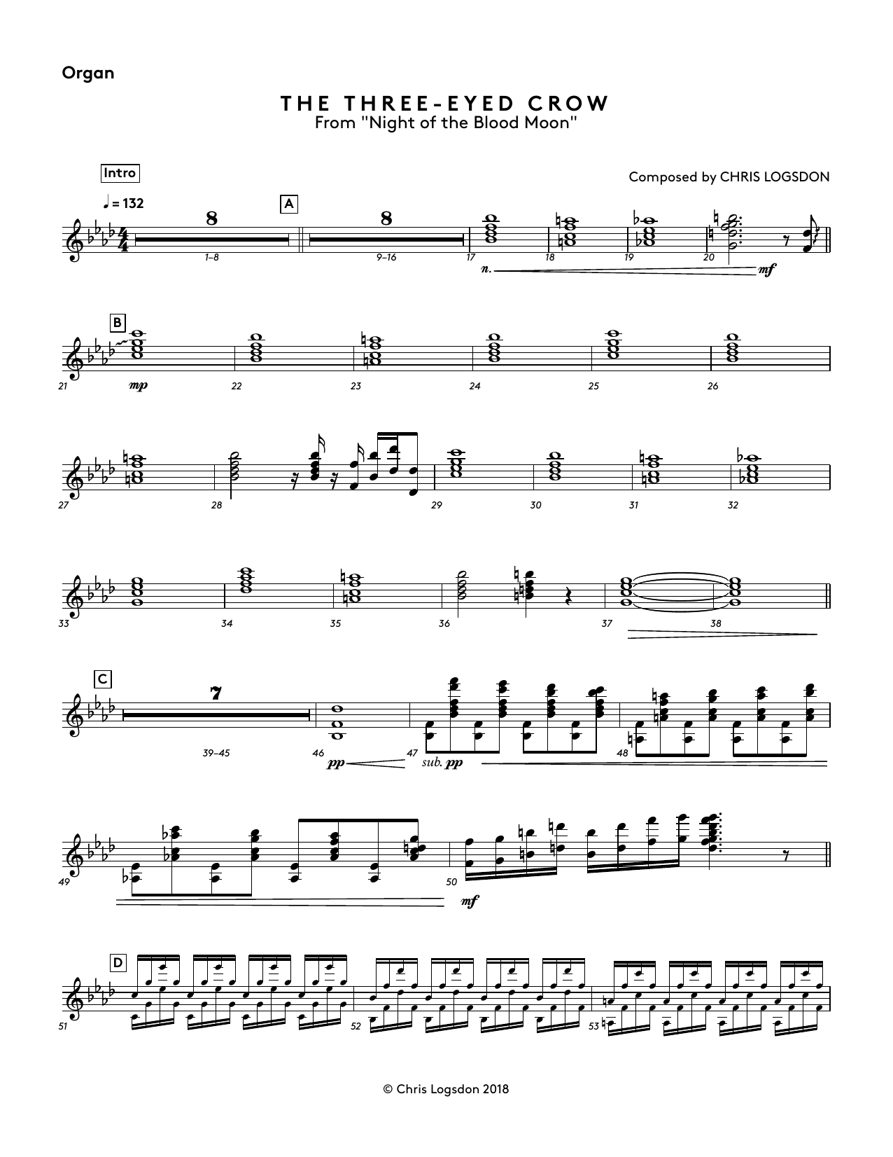 Download Chris Logsdon The Three-Eyed Crow (from Night of the Blood Moon) - Organ Sheet Music and learn how to play Performance Ensemble PDF digital score in minutes