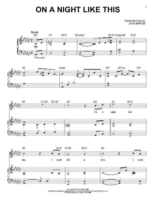 Download Chris Mann On A Night Like This Sheet Music and learn how to play Piano & Vocal PDF digital score in minutes