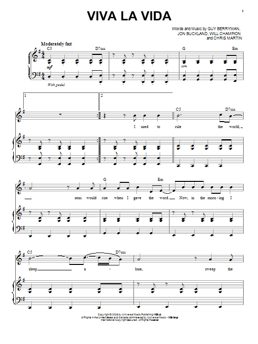 Download Chris Mann Viva La Vida Sheet Music and learn how to play Piano & Vocal PDF digital score in minutes