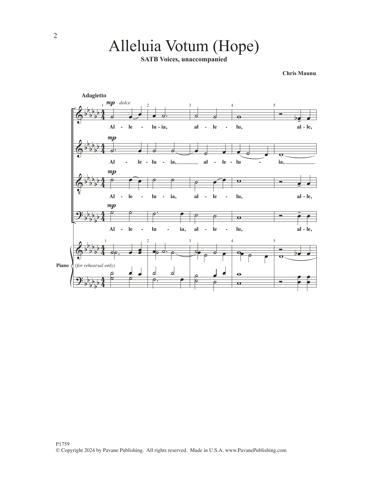 Download Chris Maunu Alleluia Votum Sheet Music and learn how to play Choir PDF digital score in minutes