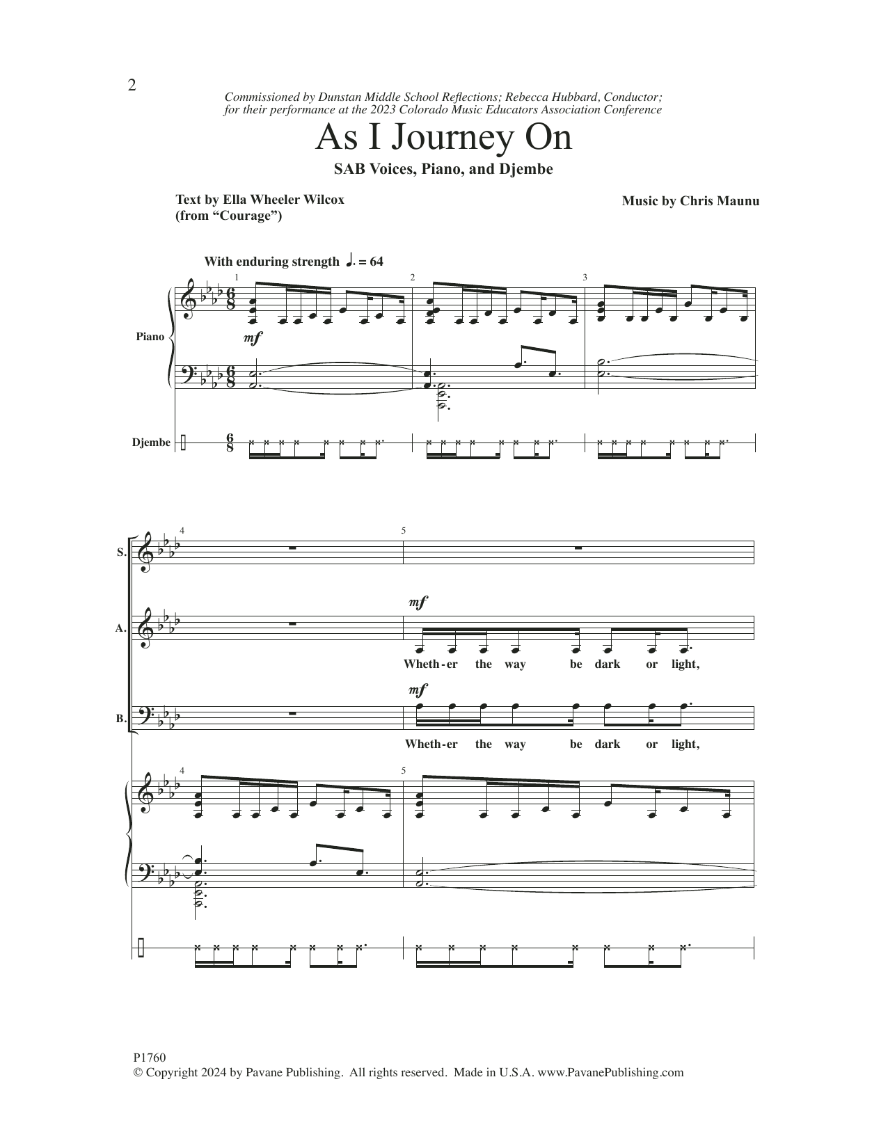 Download Chris Maunu As I Journey On Sheet Music and learn how to play SAB Choir PDF digital score in minutes