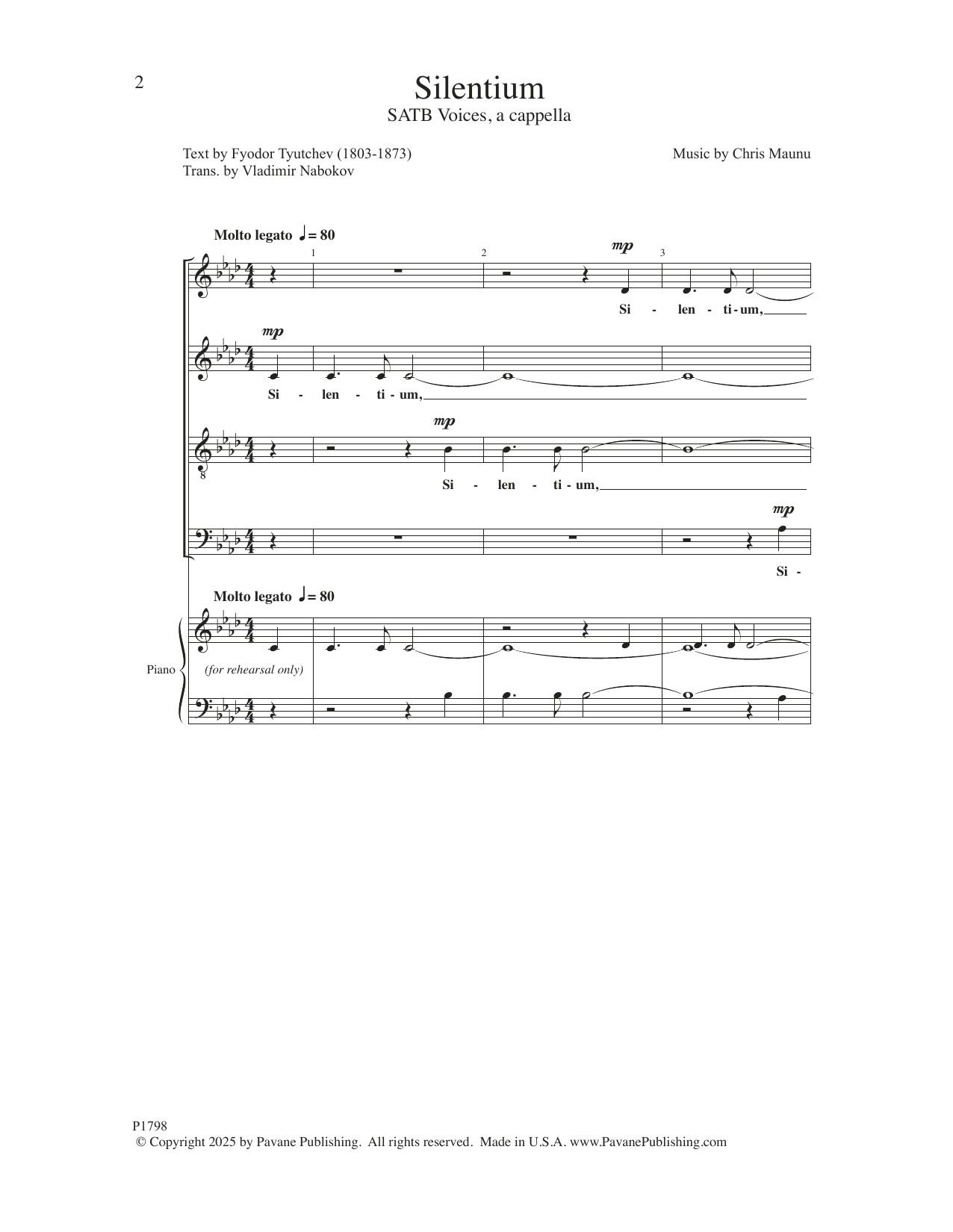 Download Chris Maunu Silentium Sheet Music and learn how to play SATB Choir PDF digital score in minutes