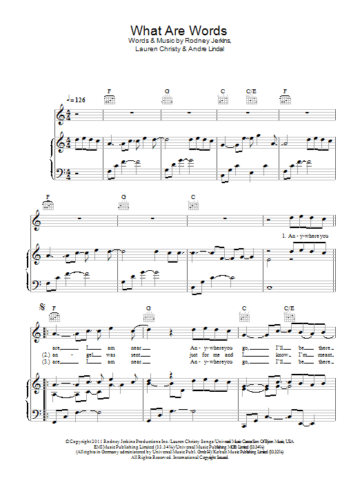 Download Chris Medina What Are Words Sheet Music and learn how to play Piano, Vocal & Guitar (Right-Hand Melody) PDF digital score in minutes
