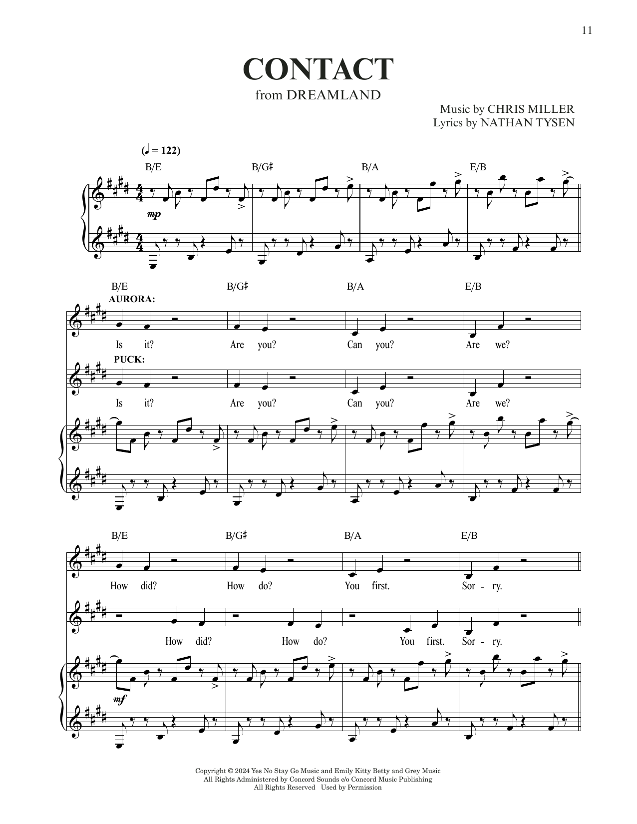 Download Chris Miller & Nathan Tysen Contact (from Dreamland) Sheet Music and learn how to play Piano & Vocal PDF digital score in minutes