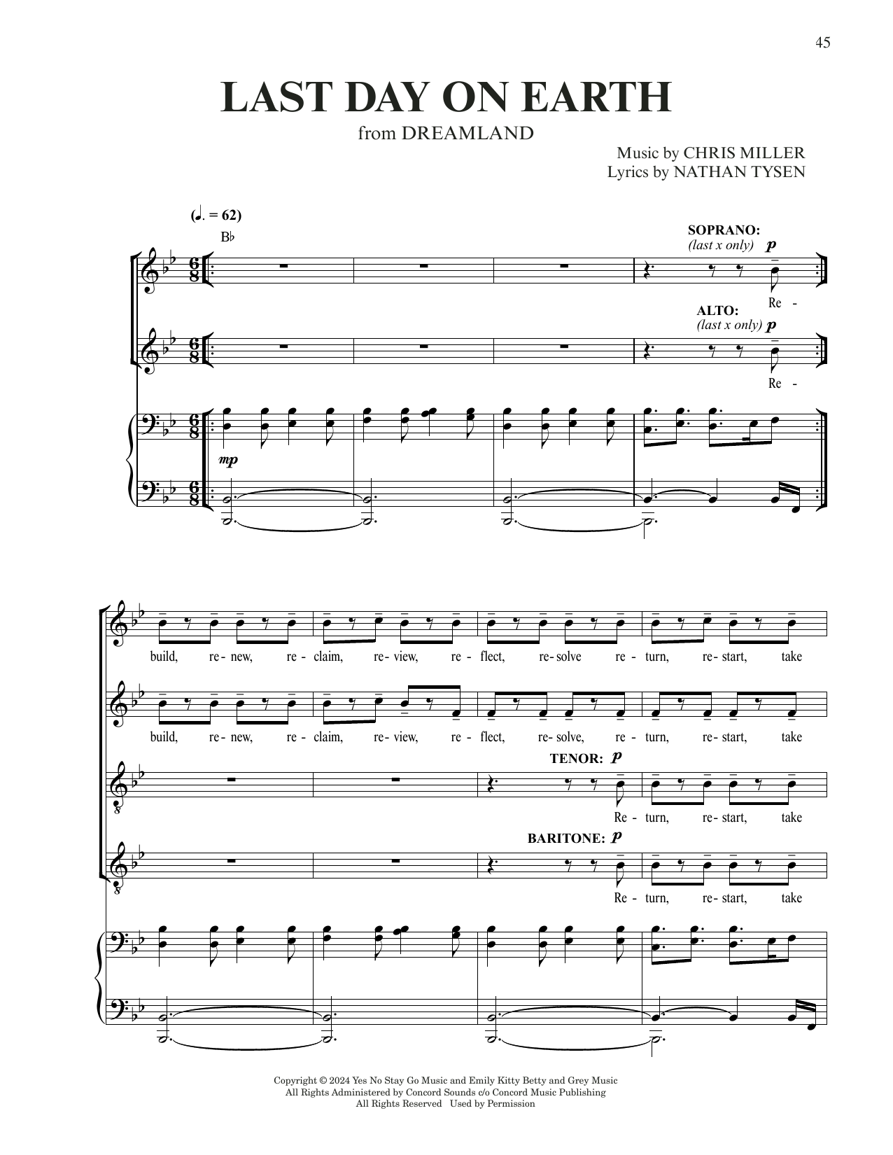 Download Chris Miller & Nathan Tysen Last Day On Earth (from Dreamland) Sheet Music and learn how to play Piano & Vocal PDF digital score in minutes