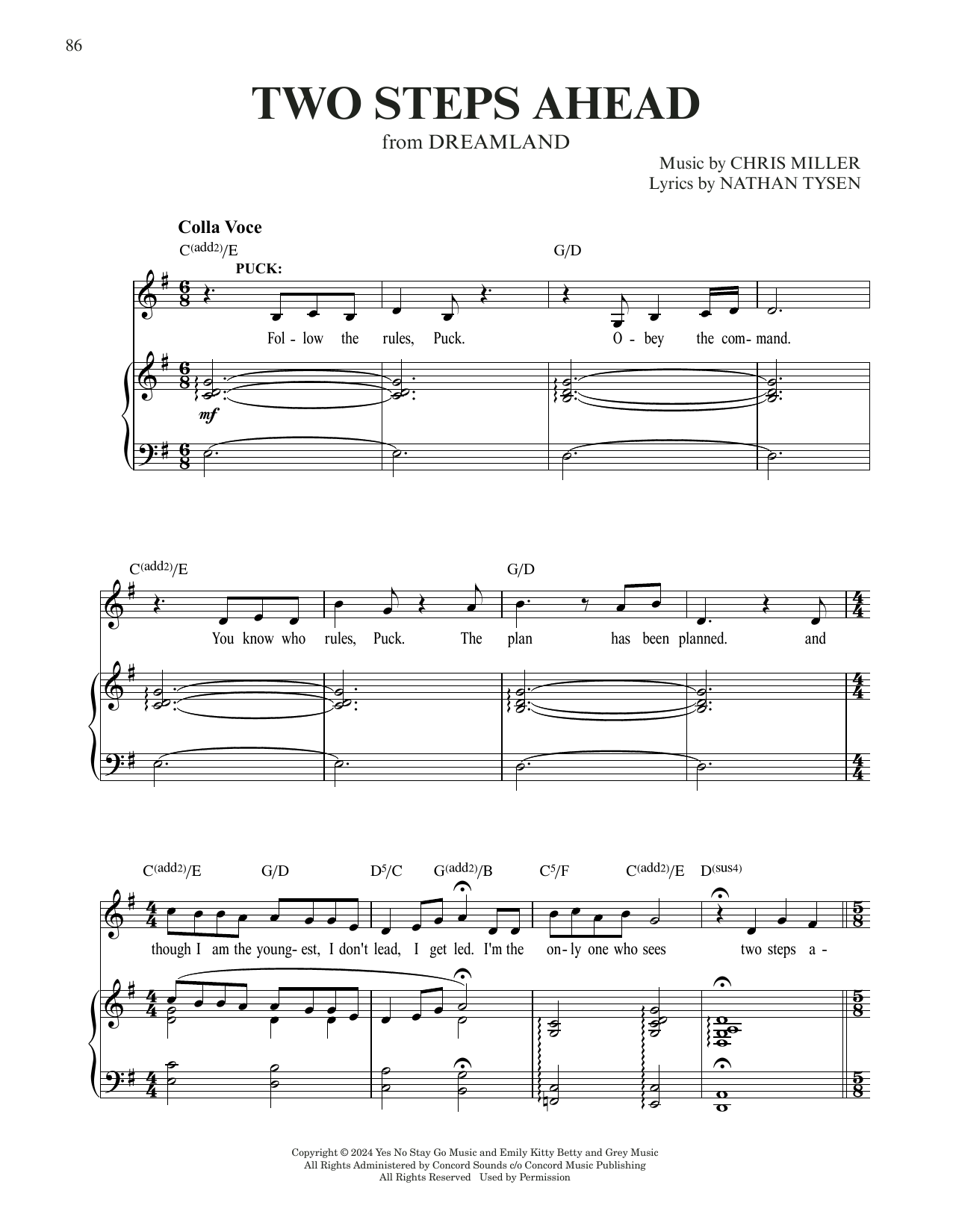 Download Chris Miller & Nathan Tysen Two Steps Ahead (from Dreamland) Sheet Music and learn how to play Piano & Vocal PDF digital score in minutes