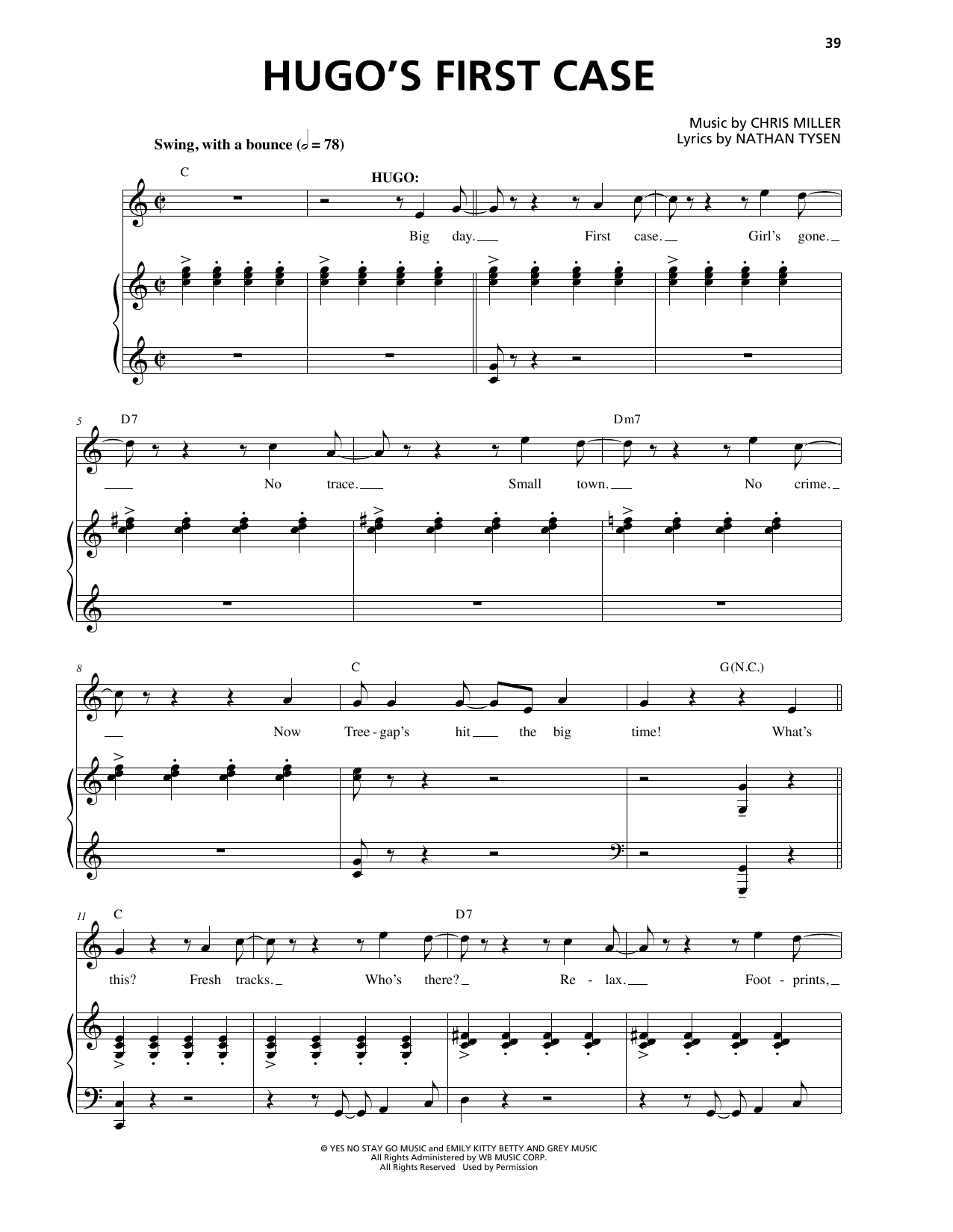 Download Chris Miller Hugo's First Case Sheet Music and learn how to play Piano & Vocal PDF digital score in minutes