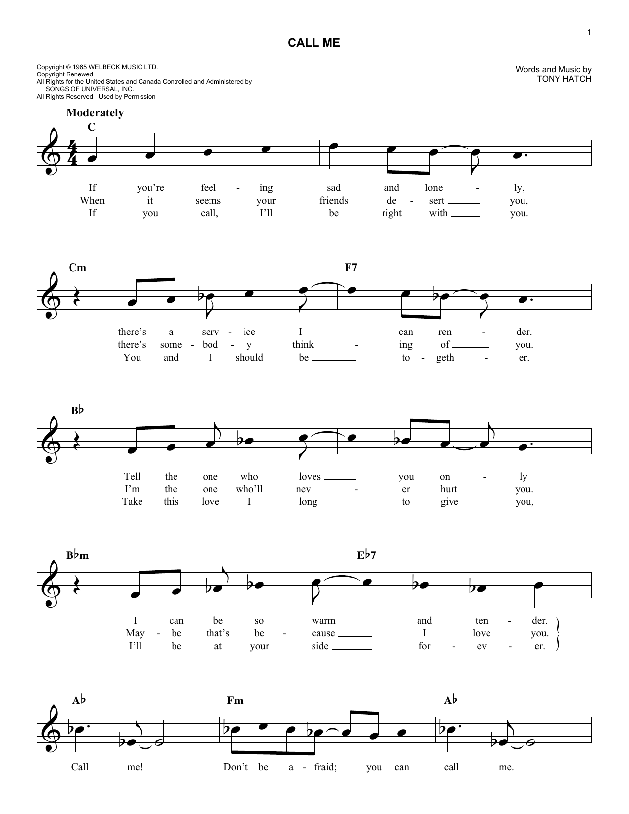 Download California Chris Montez Call Me Sheet Music and learn how to play Melody Line, Lyrics & Chords PDF digital score in minutes
