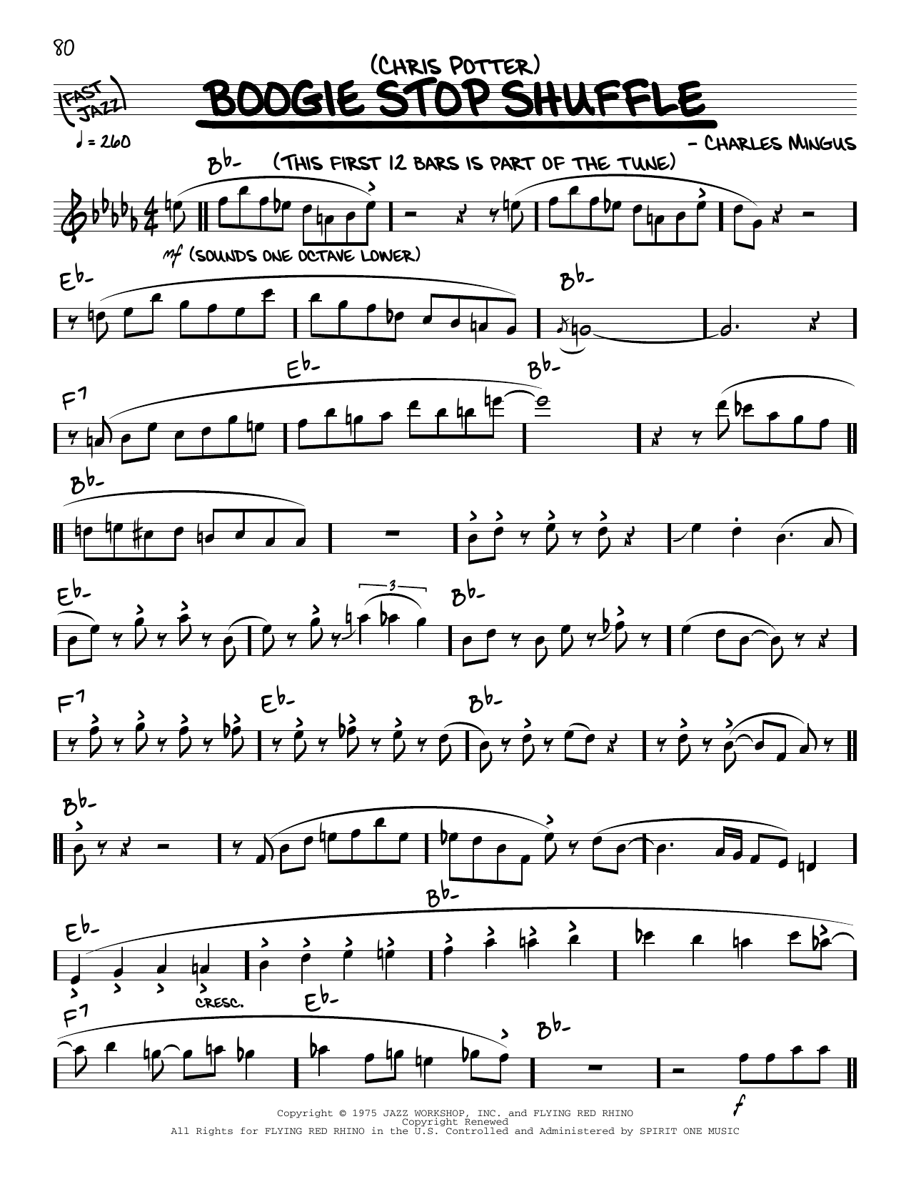 Download Chris Potter Boogie Stop Shuffle (solo only) Sheet Music and learn how to play Real Book – Melody & Chords PDF digital score in minutes
