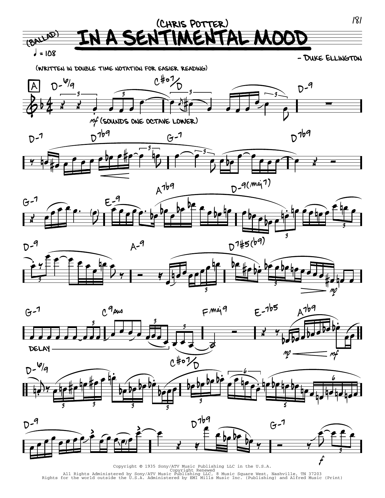 Download Chris Potter In A Sentimental Mood (solo only) Sheet Music and learn how to play Real Book – Melody & Chords PDF digital score in minutes