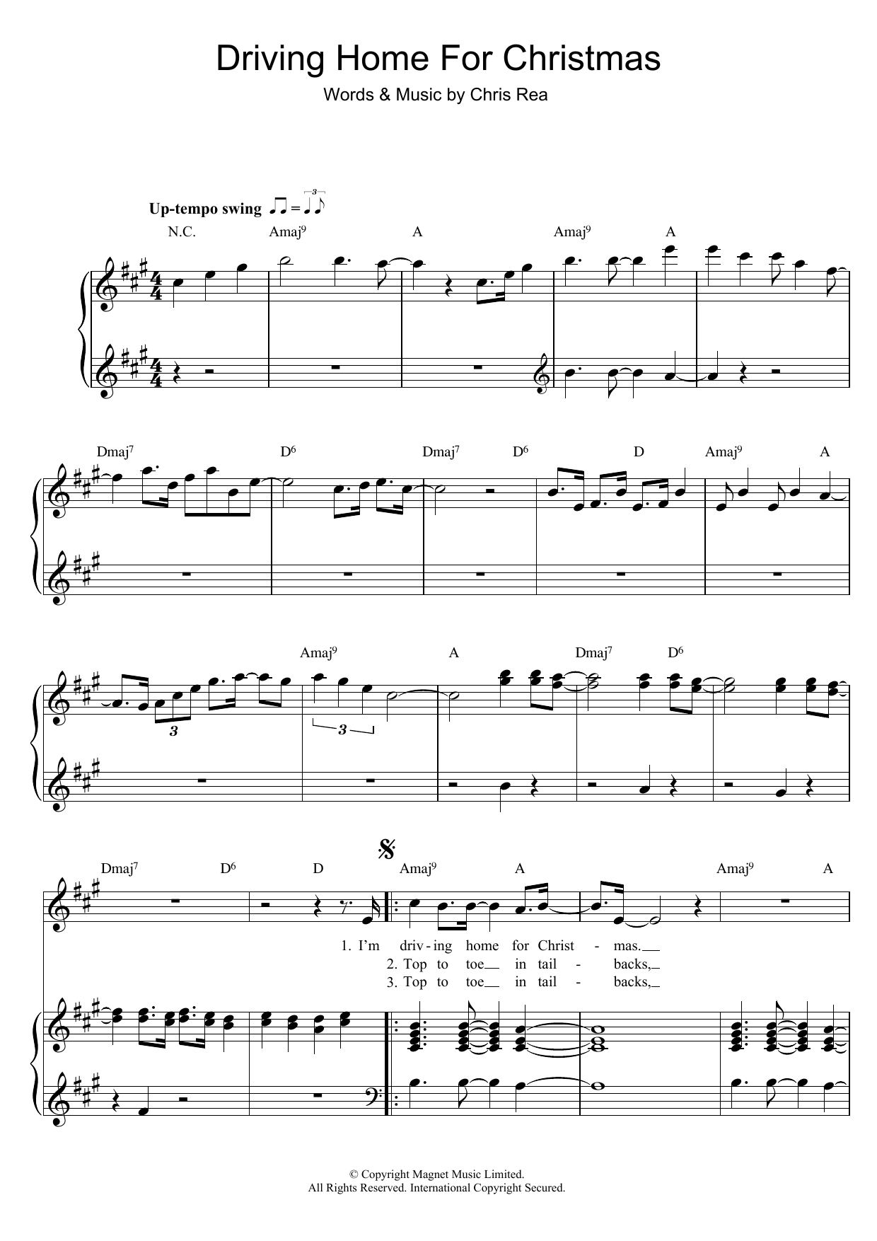 Download Chris Rea Driving Home For Christmas Sheet Music and learn how to play Piano, Vocal & Guitar PDF digital score in minutes