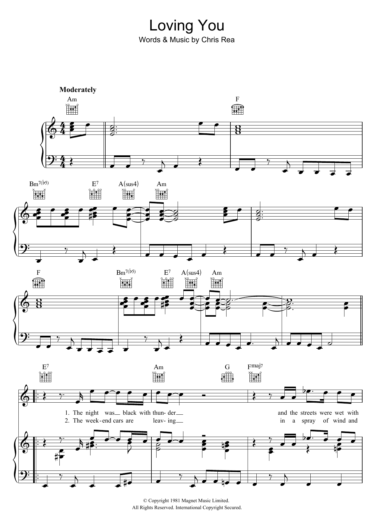 Download Chris Rea Loving You Sheet Music and learn how to play Piano, Vocal & Guitar (Right-Hand Melody) PDF digital score in minutes