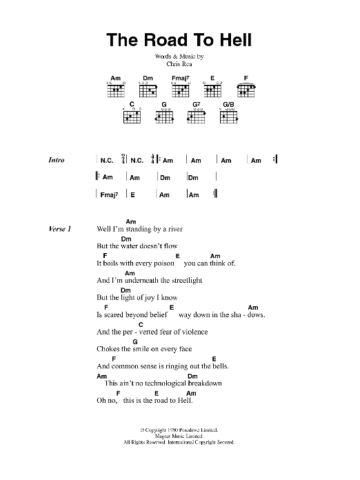 Download Chris Rea The Road To Hell Sheet Music and learn how to play Lyrics & Chords PDF digital score in minutes