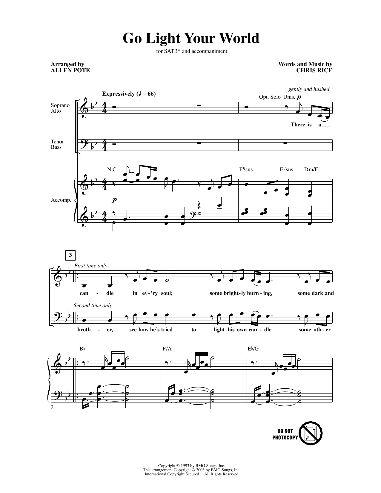 Download Chris Rice Go Light Your World (arr. Allen Pote) Sheet Music and learn how to play SATB Choir PDF digital score in minutes