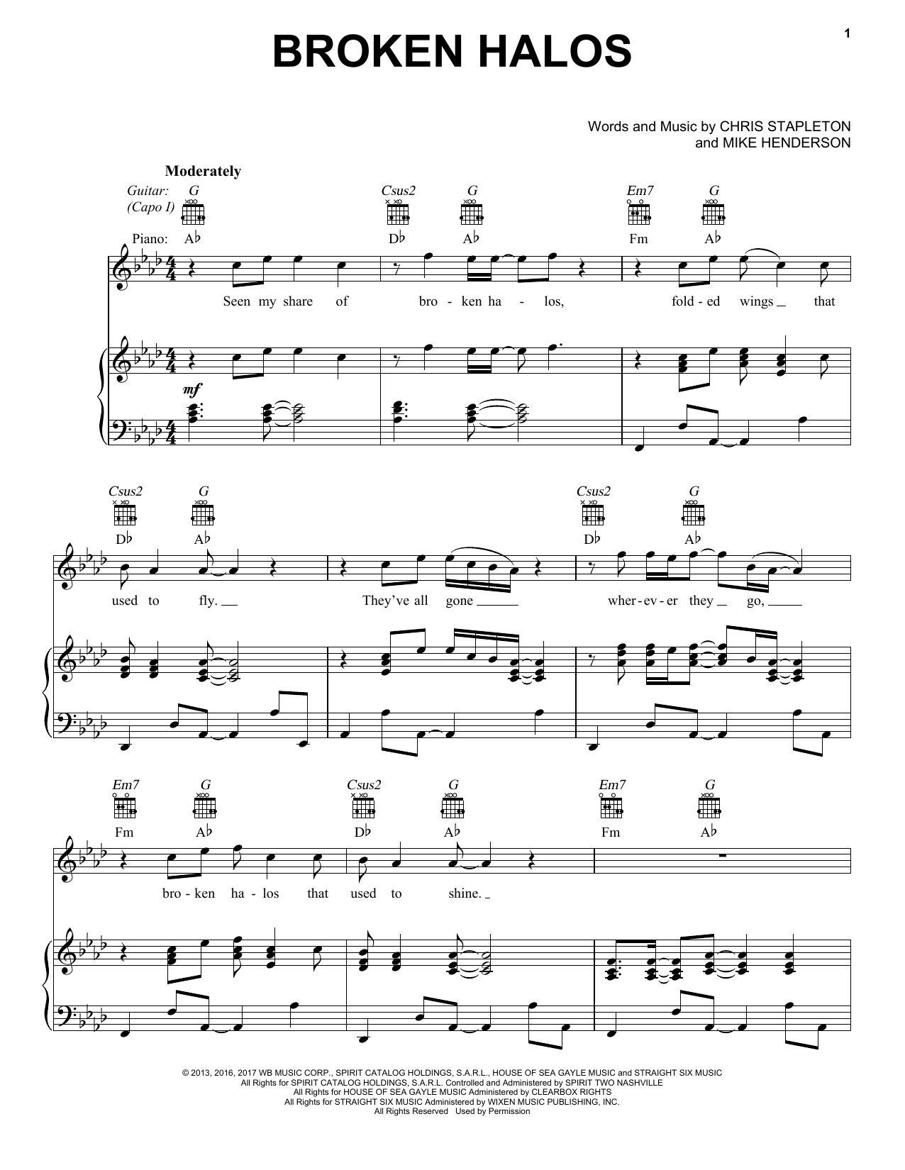 Download Chris Stapleton Broken Halos Sheet Music and learn how to play Really Easy Guitar PDF digital score in minutes