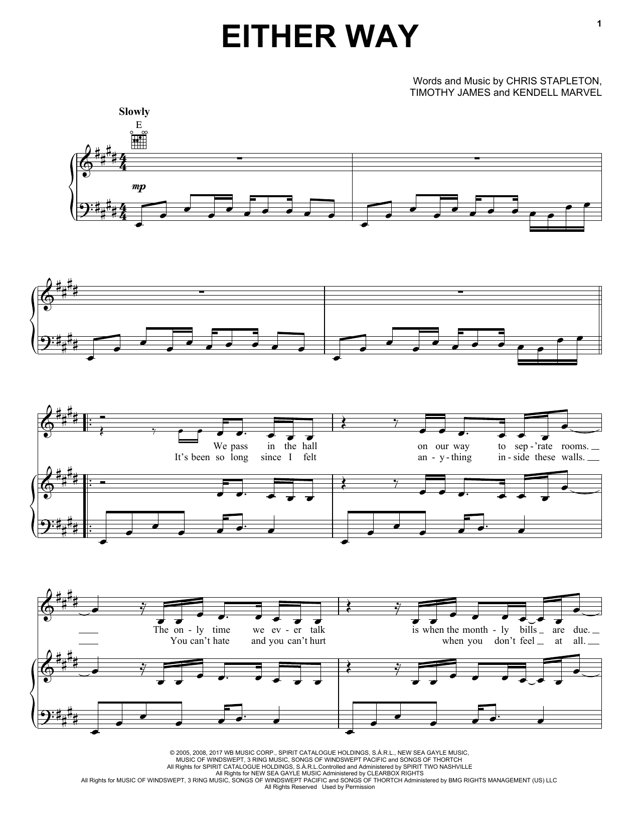 Download Chris Stapleton Either Way Sheet Music and learn how to play Guitar Chords/Lyrics PDF digital score in minutes