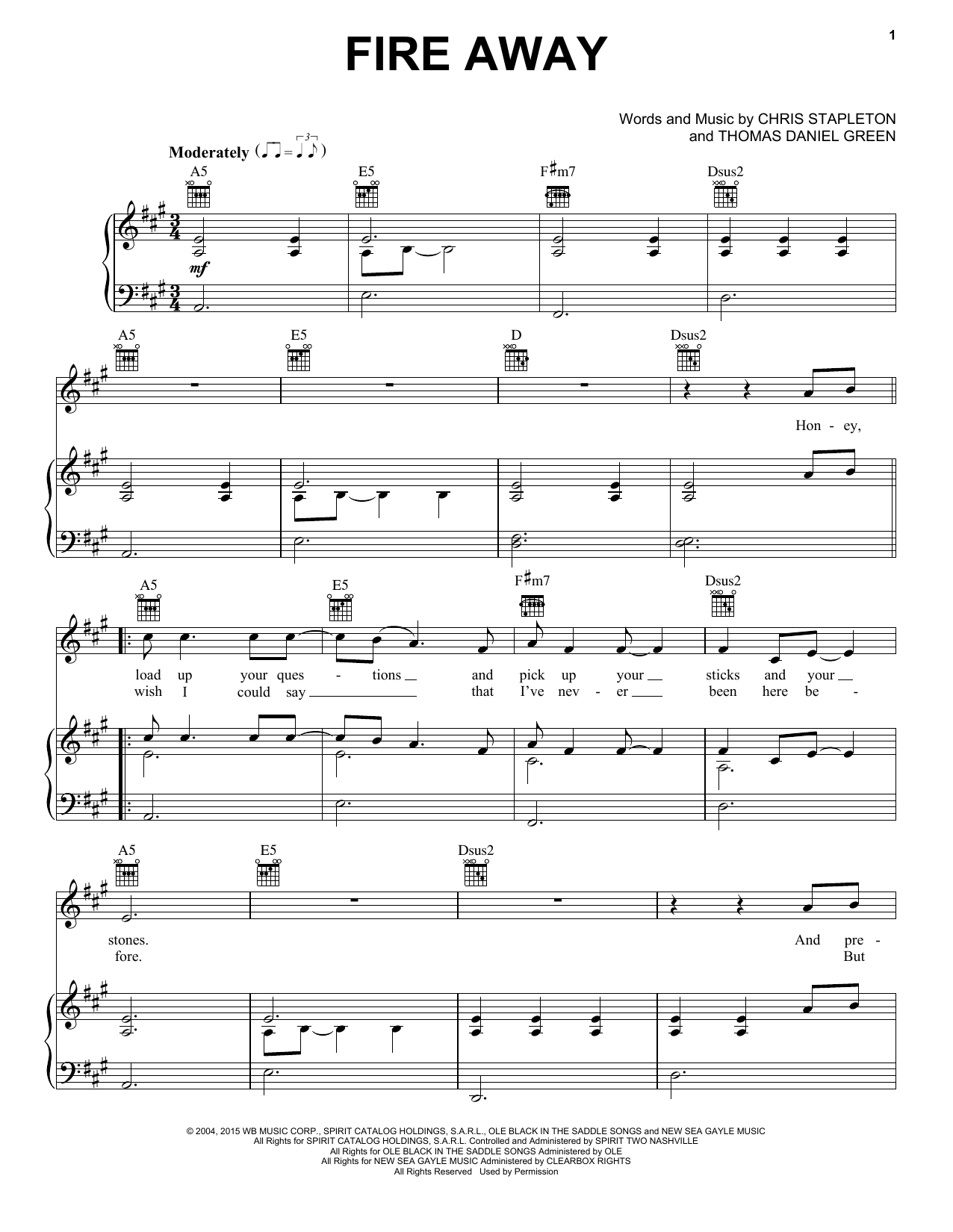 Download Chris Stapleton Fire Away Sheet Music and learn how to play Guitar Chords/Lyrics PDF digital score in minutes