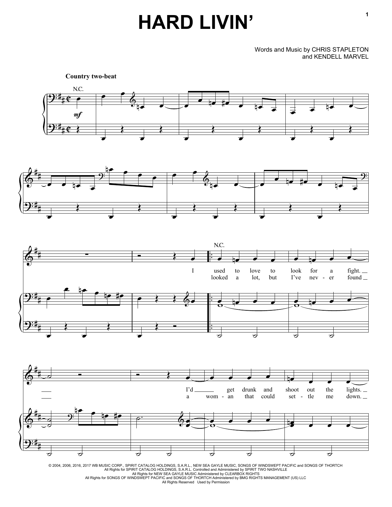 Download Chris Stapleton Hard Livin' Sheet Music and learn how to play Guitar Chords/Lyrics PDF digital score in minutes