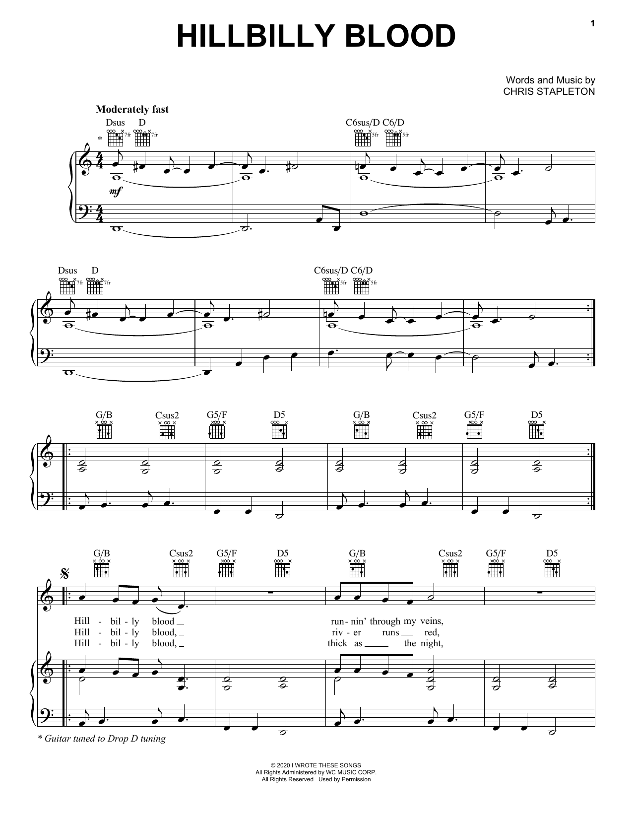 Download Chris Stapleton Hillbilly Blood Sheet Music and learn how to play Piano, Vocal & Guitar Chords (Right-Hand Melody) PDF digital score in minutes