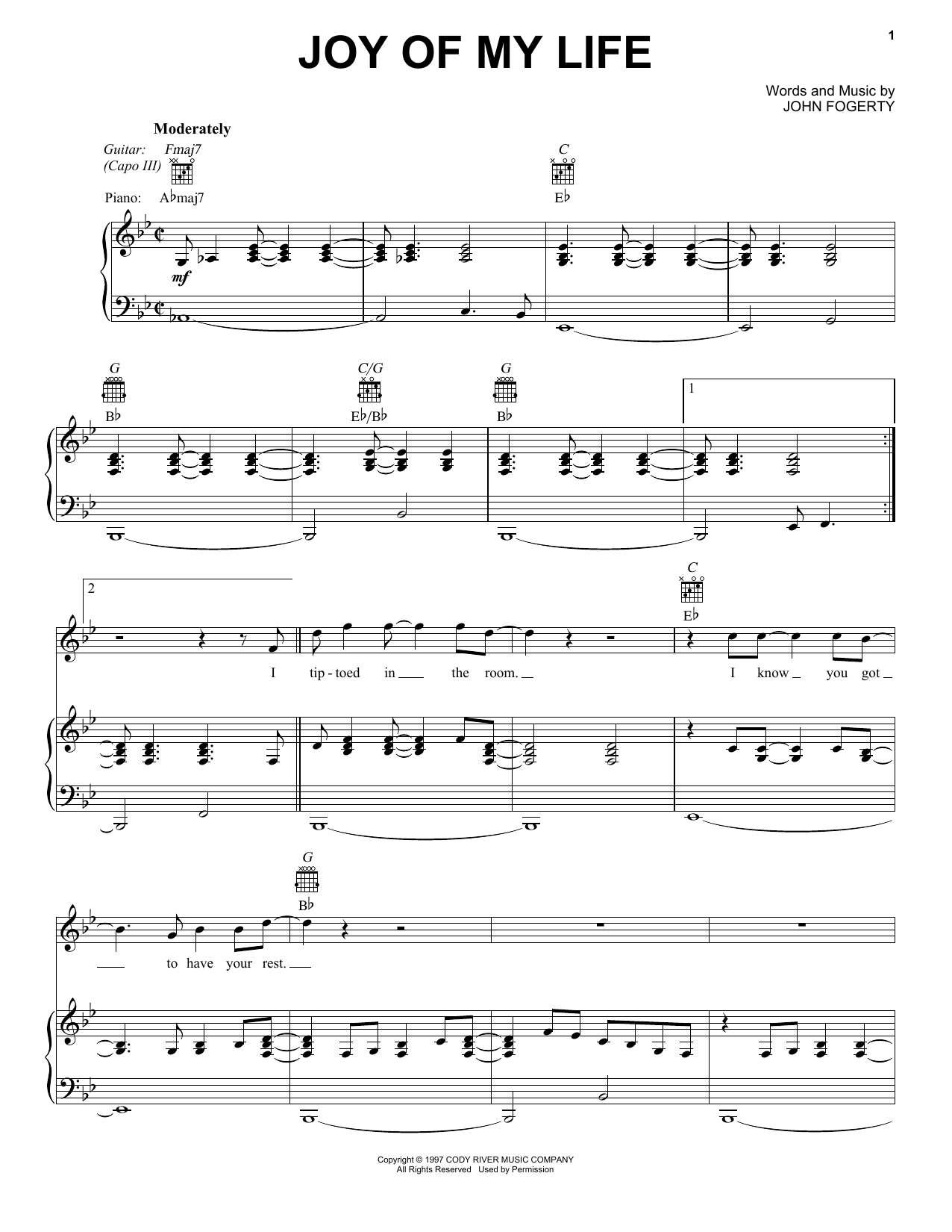 Download Chris Stapleton Joy Of My Life Sheet Music and learn how to play Piano, Vocal & Guitar Chords (Right-Hand Melody) PDF digital score in minutes