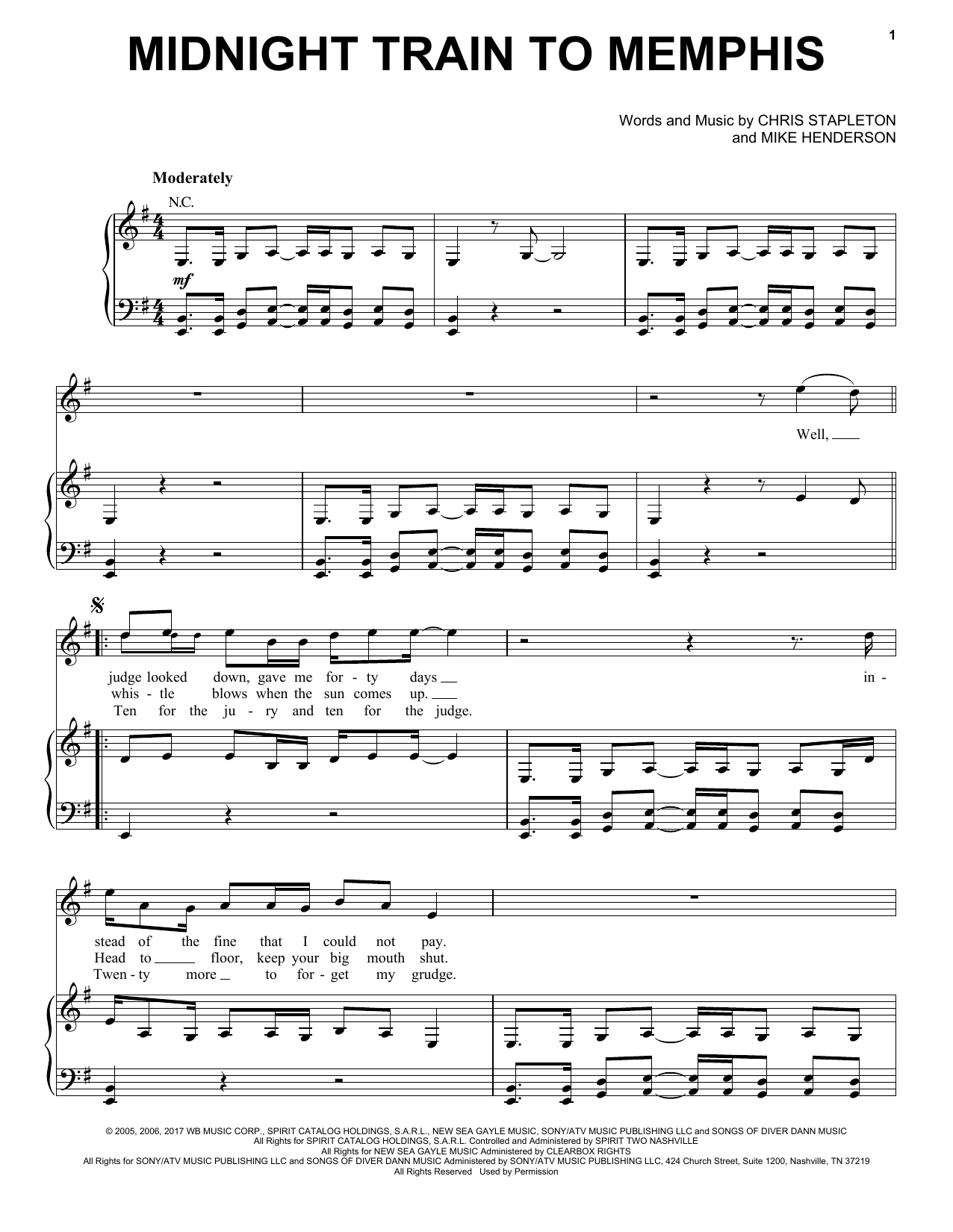 Download Chris Stapleton Midnight Train To Memphis Sheet Music and learn how to play Guitar Chords/Lyrics PDF digital score in minutes