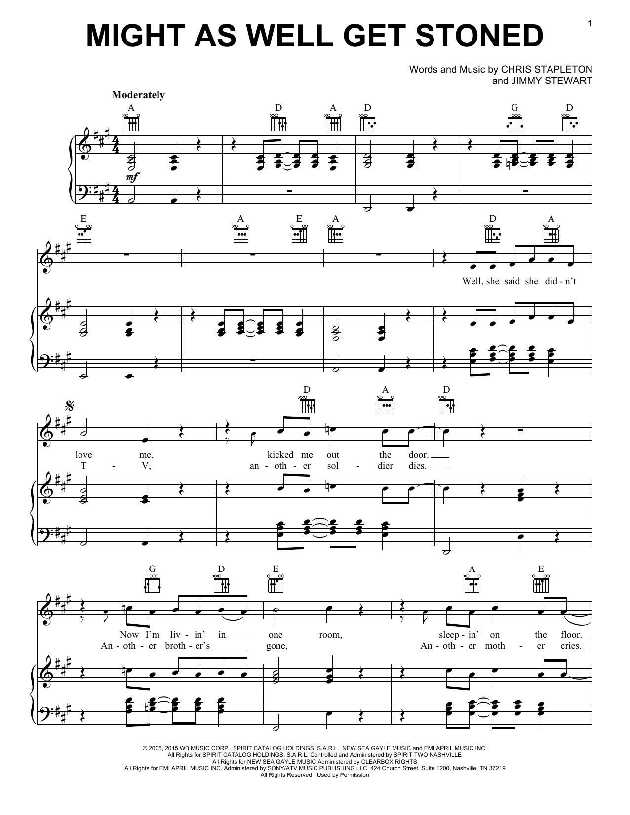 Download Chris Stapleton Might As Well Get Stoned Sheet Music and learn how to play Piano, Vocal & Guitar Chords (Right-Hand Melody) PDF digital score in minutes