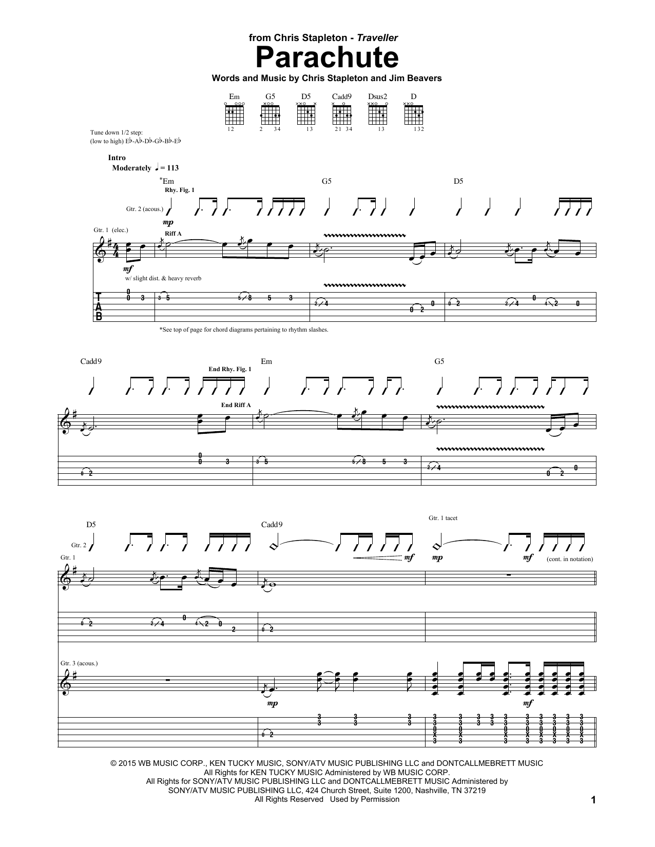 Download Chris Stapleton Parachute Sheet Music and learn how to play Guitar Chords/Lyrics PDF digital score in minutes