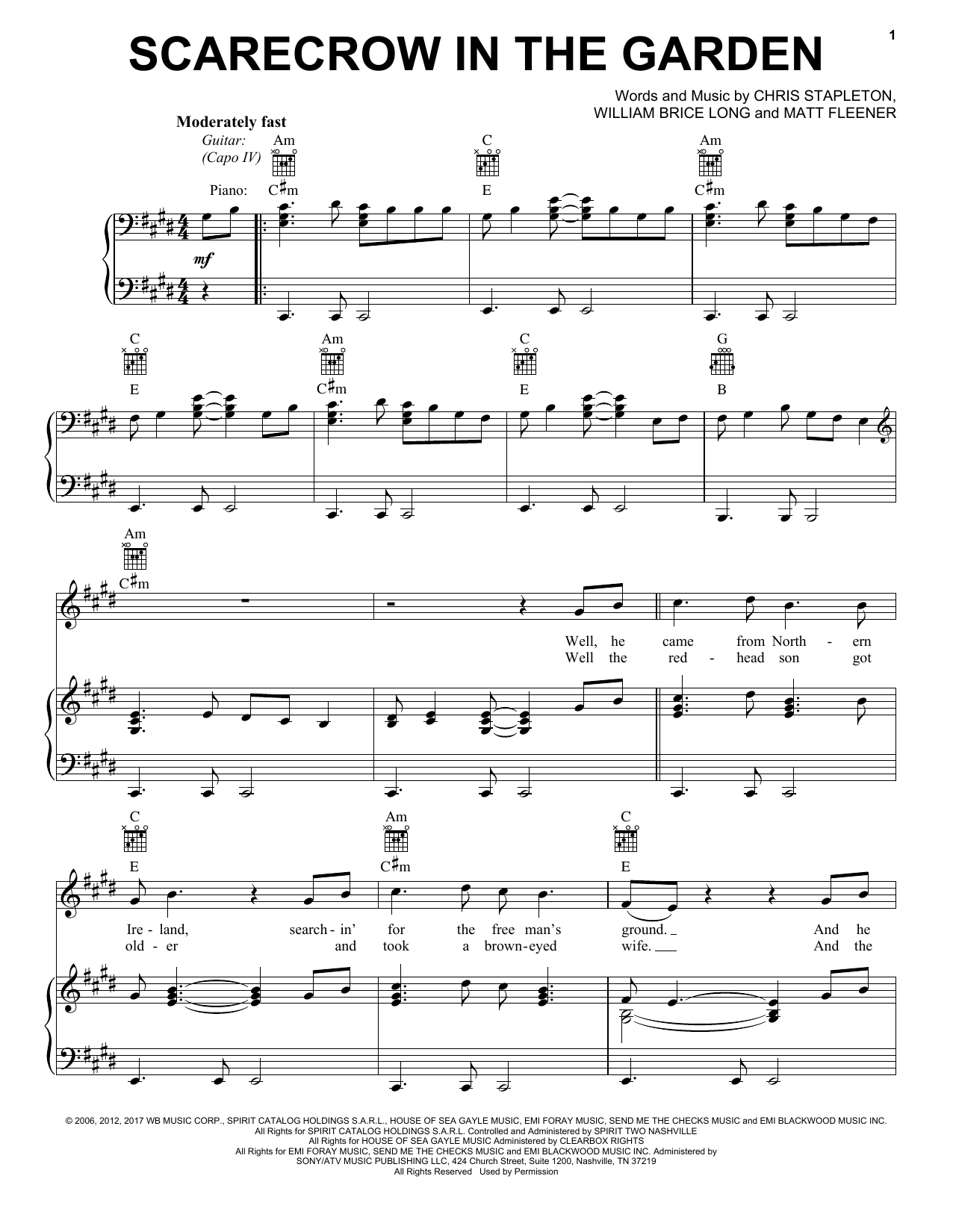 Download Chris Stapleton Scarecrow In The Garden Sheet Music and learn how to play Piano, Vocal & Guitar (Right-Hand Melody) PDF digital score in minutes
