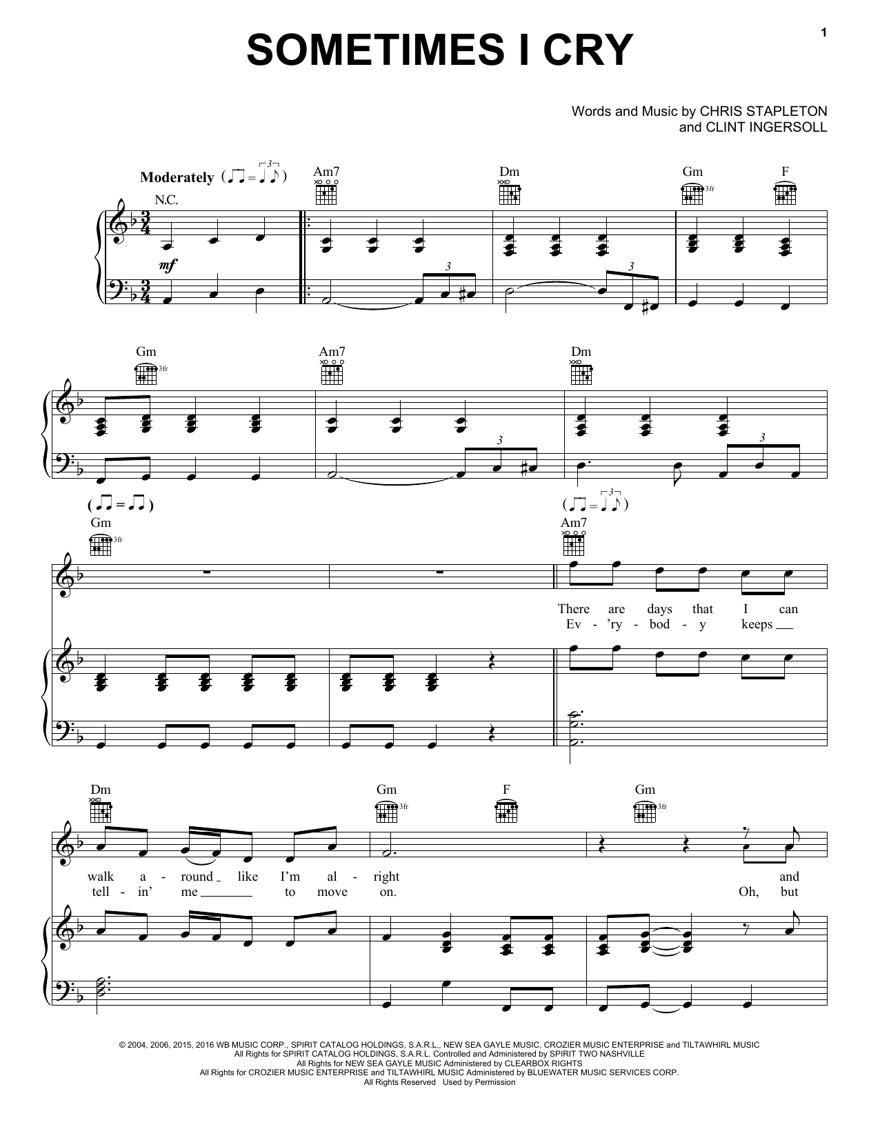 Download Chris Stapleton Sometimes I Cry Sheet Music and learn how to play Piano, Vocal & Guitar Chords (Right-Hand Melody) PDF digital score in minutes