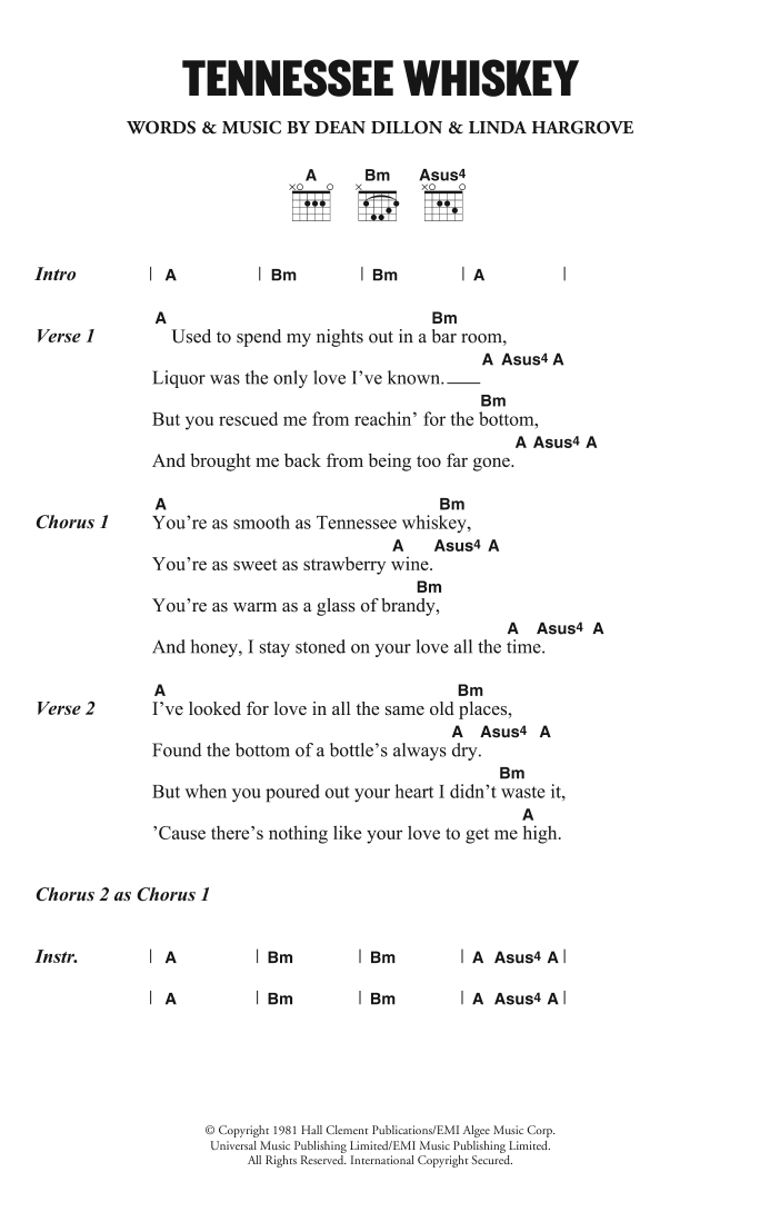Download Chris Stapleton Tennessee Whiskey Sheet Music and learn how to play Baritone Ukulele PDF digital score in minutes