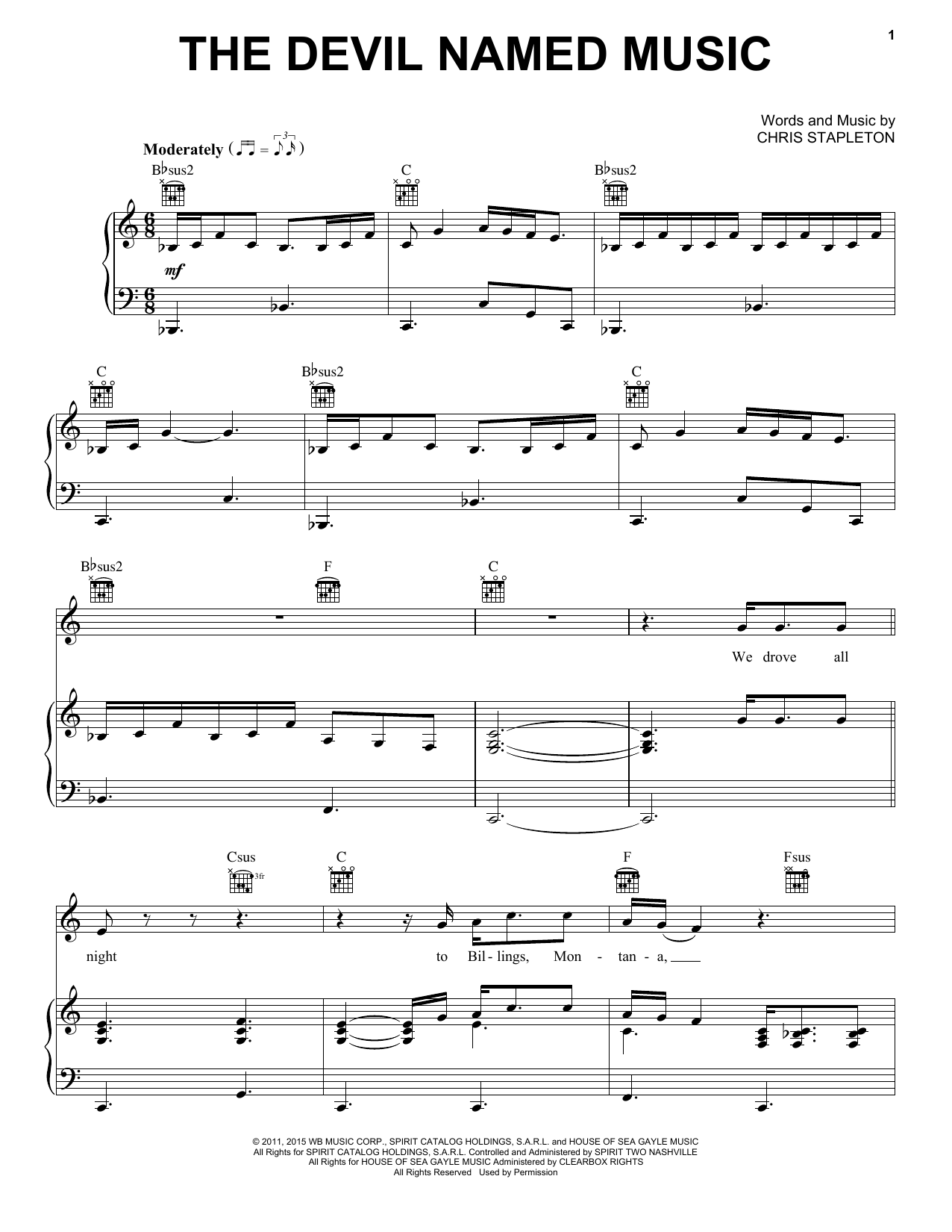 Download Chris Stapleton The Devil Named Music Sheet Music and learn how to play Piano, Vocal & Guitar Chords (Right-Hand Melody) PDF digital score in minutes