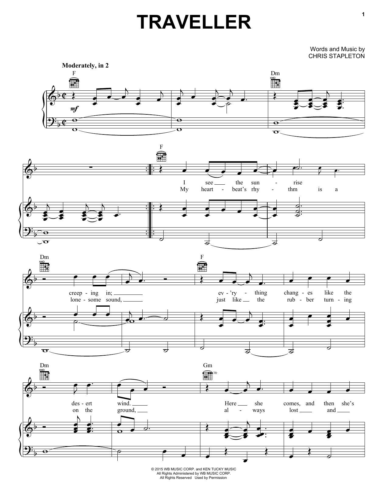 Download Chris Stapleton Traveller Sheet Music and learn how to play Guitar Lead Sheet PDF digital score in minutes