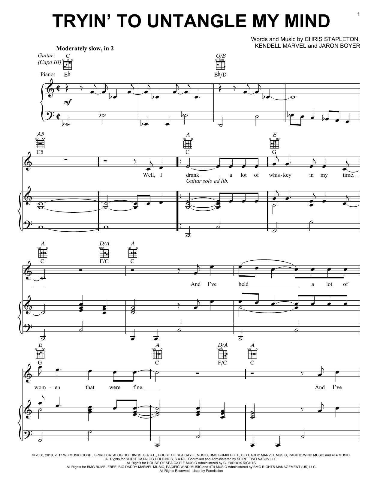 Download Chris Stapleton Tryin' To Untangle My Mind Sheet Music and learn how to play Guitar Chords/Lyrics PDF digital score in minutes