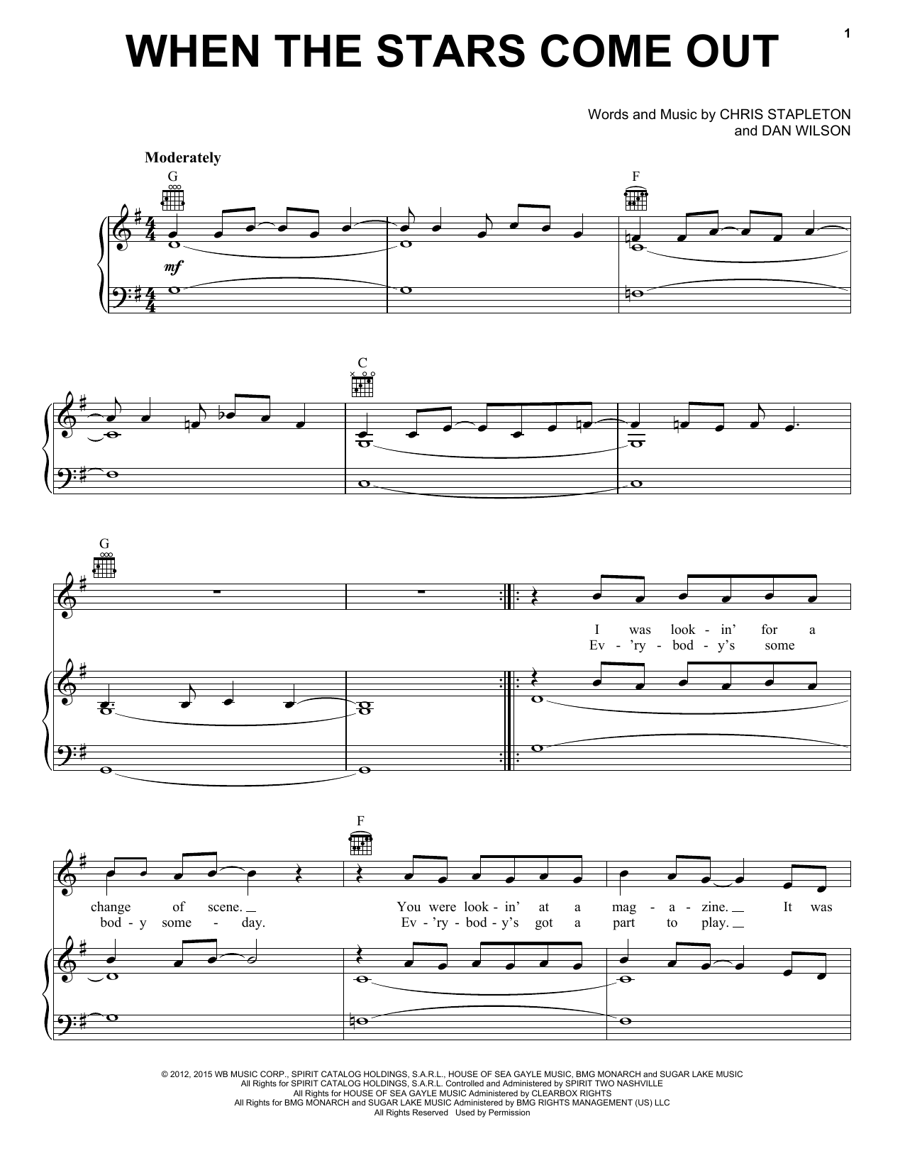 Download Chris Stapleton When The Stars Come Out Sheet Music and learn how to play Piano, Vocal & Guitar Chords (Right-Hand Melody) PDF digital score in minutes