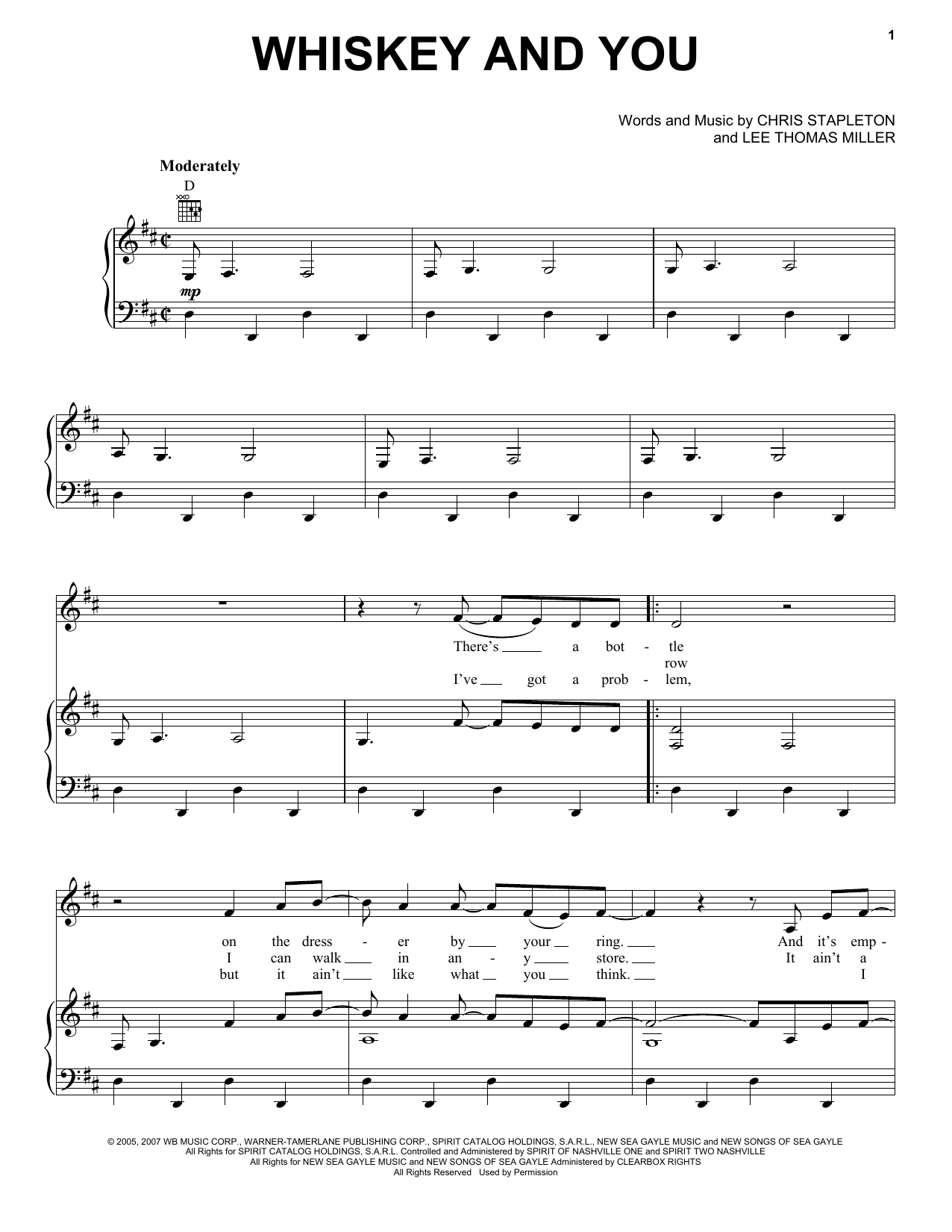 Download Chris Stapleton Whiskey And You Sheet Music and learn how to play Guitar Chords/Lyrics PDF digital score in minutes