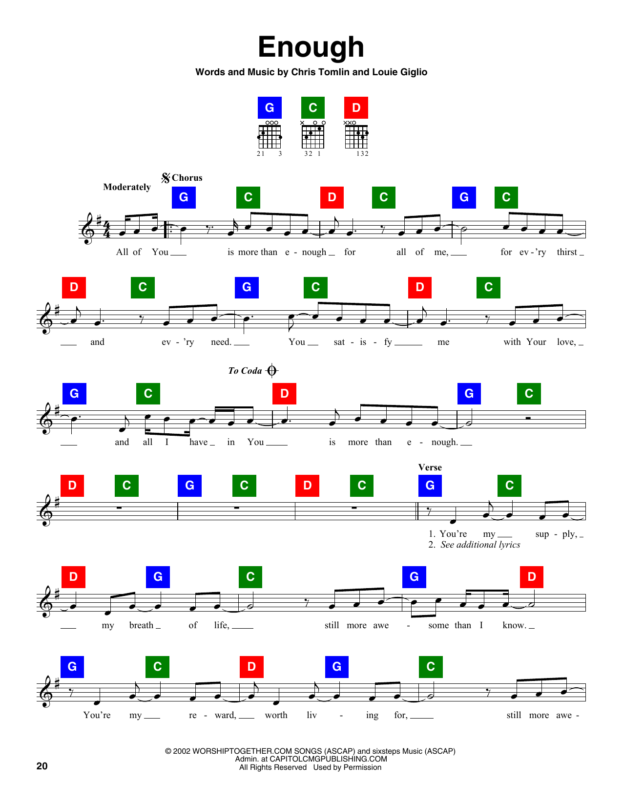 Download Chris Tomlin & Louie Giglio Enough Sheet Music and learn how to play ChordBuddy PDF digital score in minutes