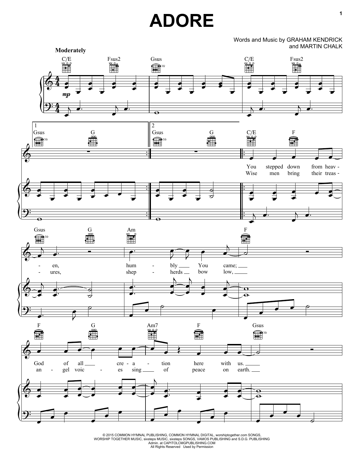 Download Chris Tomlin Adore Sheet Music and learn how to play Piano, Vocal & Guitar (Right-Hand Melody) PDF digital score in minutes