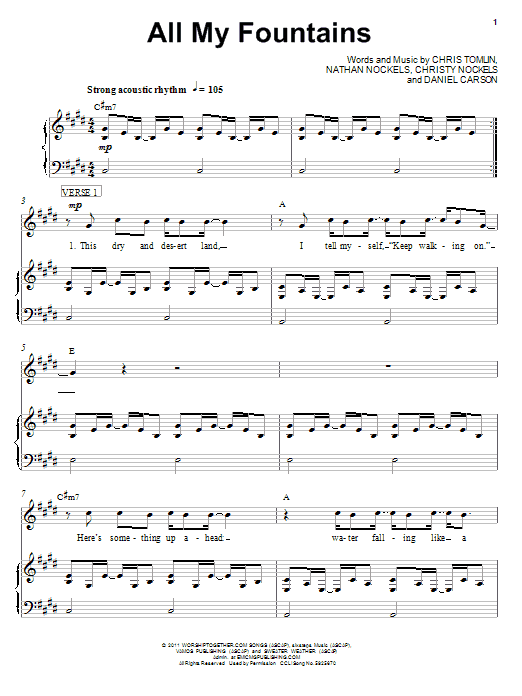 Download Chris Tomlin All My Fountains Sheet Music and learn how to play Piano, Vocal & Guitar (Right-Hand Melody) PDF digital score in minutes