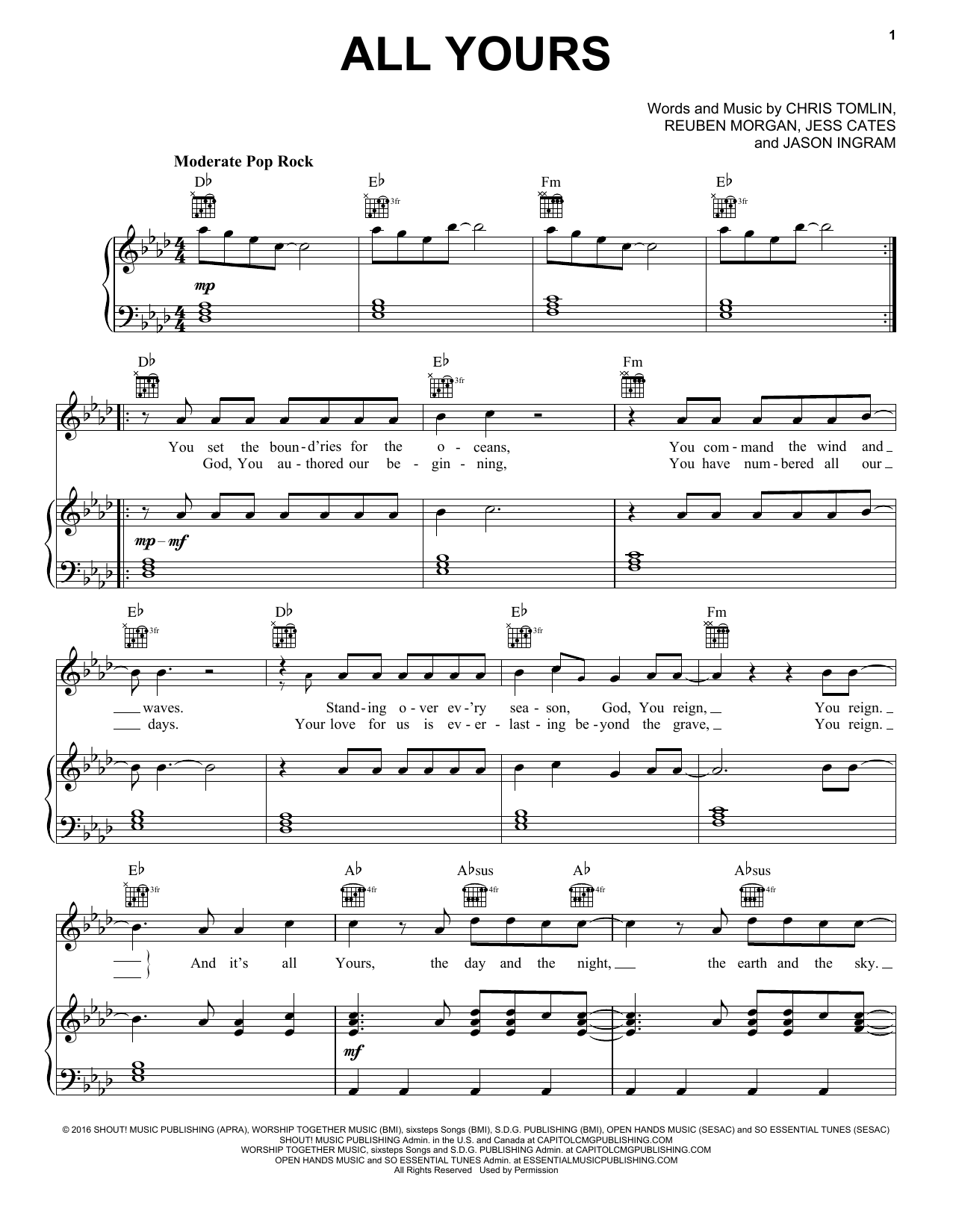 Download Chris Tomlin All Yours Sheet Music and learn how to play Piano, Vocal & Guitar Chords (Right-Hand Melody) PDF digital score in minutes
