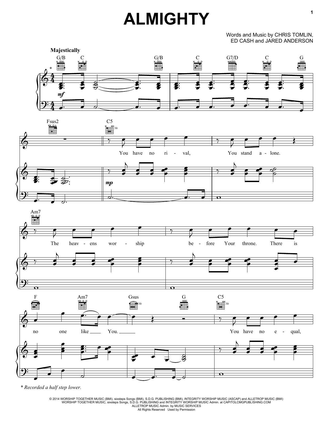 Download Chris Tomlin Almighty Sheet Music and learn how to play Piano, Vocal & Guitar (Right-Hand Melody) PDF digital score in minutes