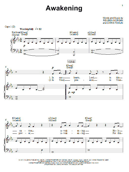 Download Chris Tomlin Awakening Sheet Music and learn how to play Easy Guitar PDF digital score in minutes