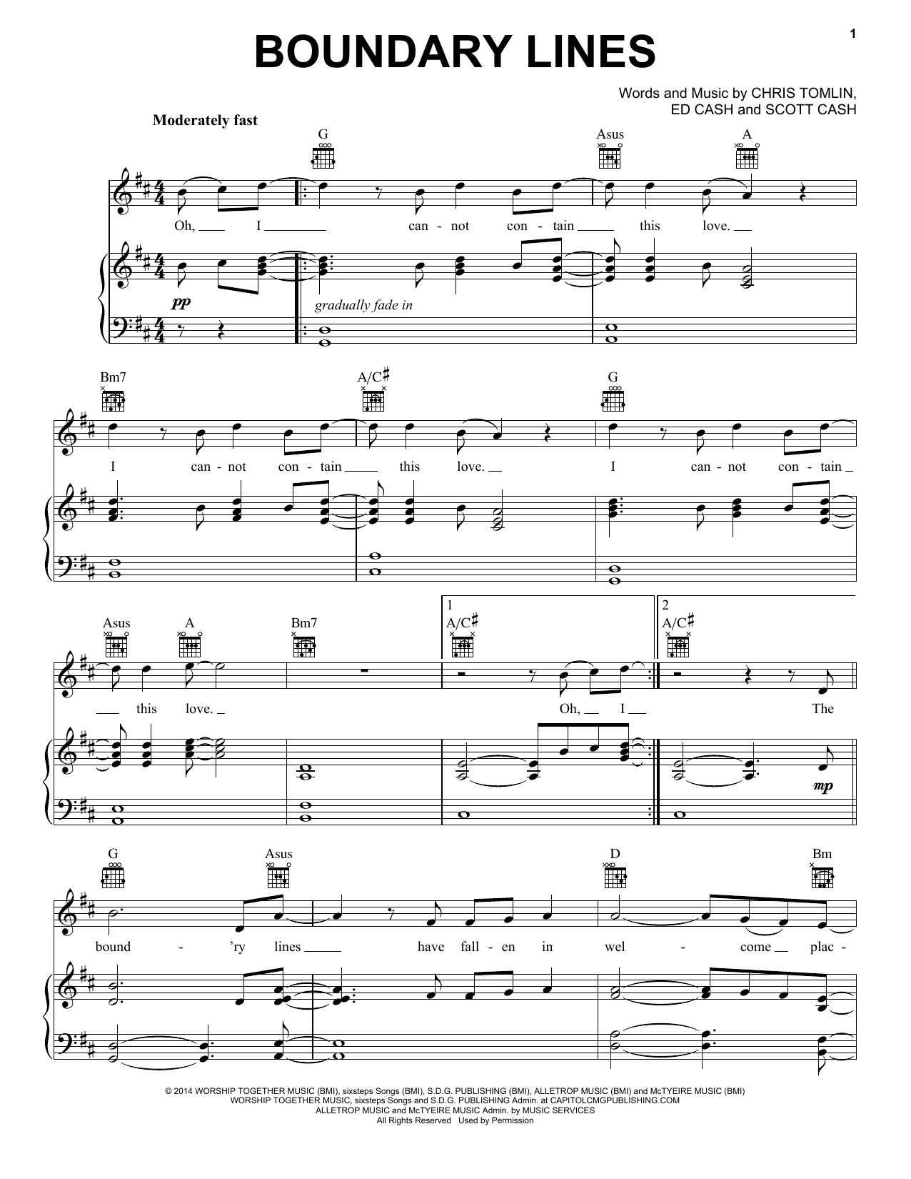 Download Chris Tomlin Boundary Lines Sheet Music and learn how to play Piano, Vocal & Guitar (Right-Hand Melody) PDF digital score in minutes