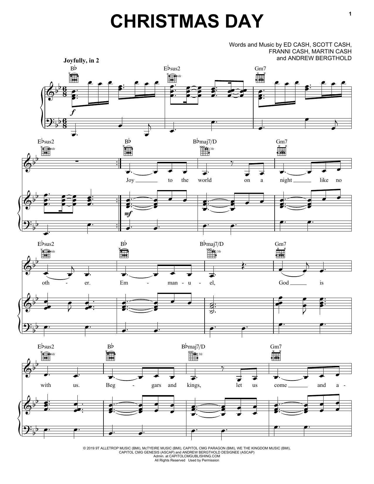 Download Chris Tomlin Christmas Day (feat. We The Kingdom) Sheet Music and learn how to play Piano, Vocal & Guitar Chords (Right-Hand Melody) PDF digital score in minutes