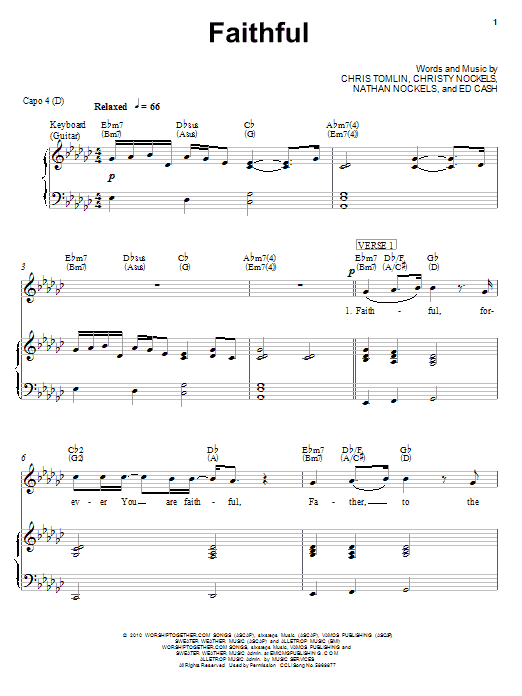 Download Chris Tomlin Faithful Sheet Music and learn how to play Easy Piano PDF digital score in minutes