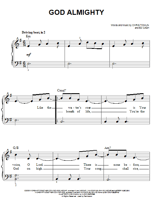 Download Chris Tomlin God Almighty Sheet Music and learn how to play Easy Piano PDF digital score in minutes
