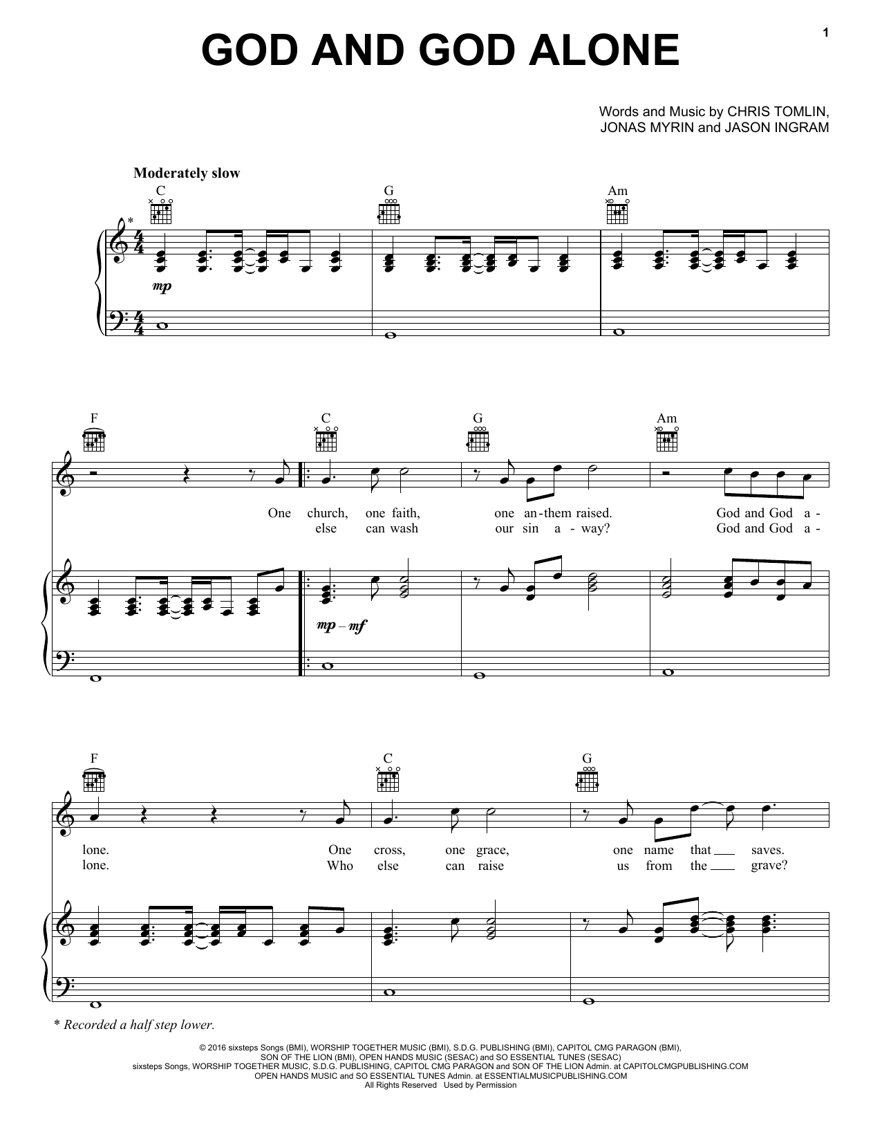 Download Chris Tomlin God and God Alone Sheet Music and learn how to play Piano, Vocal & Guitar Chords (Right-Hand Melody) PDF digital score in minutes