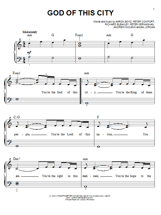Download Chris Tomlin God Of This City Sheet Music and learn how to play Melody Line, Lyrics & Chords PDF digital score in minutes