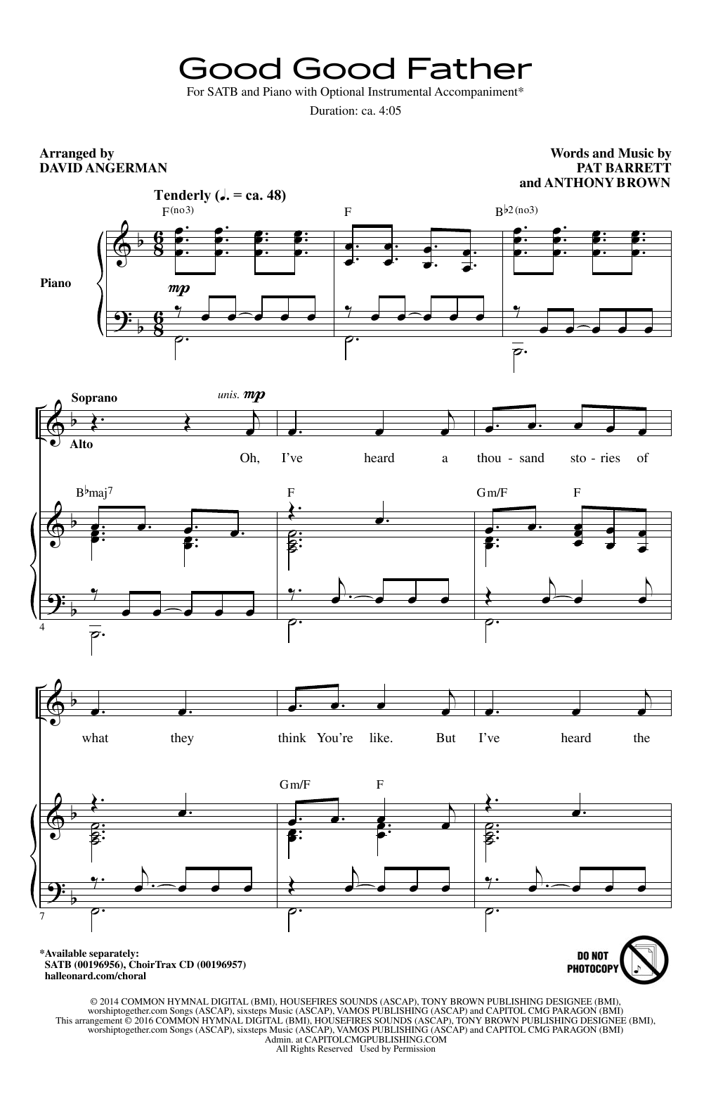 Download David Angerman Good Good Father Sheet Music and learn how to play SATB PDF digital score in minutes